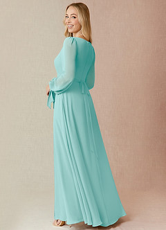 Azazie Leonia Bridesmaid Dresses Aqua A-Line Long Sleeve Chiffon Dress image1