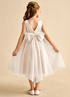 Azazie Winnie vestidos de niña de las flores Vestido de Alabastro Blanco de Tul de Princesa con Lazo image1