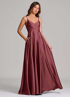Azazie Amani Bridesmaid Dresses Merlot A-Line Pleated Stretch Satin Dress image4