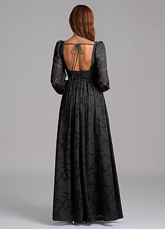 Azazie Norah Bridesmaid Dresses Black A-Line Long Sleeve Floral Burnout Dress image6