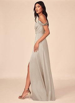 Azazie Ocean Brautjungfernkleider A-Linie V-Hals Gefaltet Stretch-Satin Kleid Frost image9
