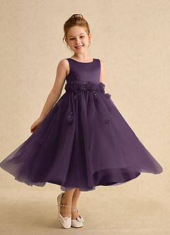 Azazie Lux Flower Girl Dresses Plum A-Line Beaded Tulle Dress image1