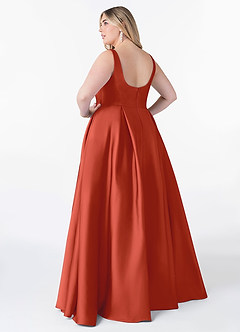 Azazie Neve Bridesmaid Dresses Rust Ball-Gown with Pockets Stretch Satin Dress image8