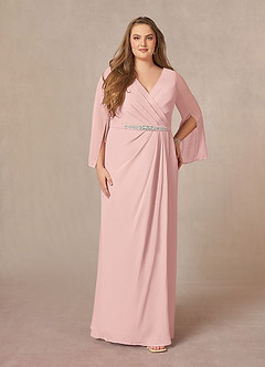 Azazie Belinda Mère de la mariée Robes Robe Trapèze en Mousseline de soie Col V plissé Rose Poudré image6