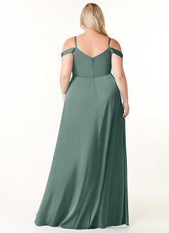 Azazie Ocean Bridesmaid Dresses Eucalyptus A-Line V-Neck Pleated Stretch Satin Dress image7