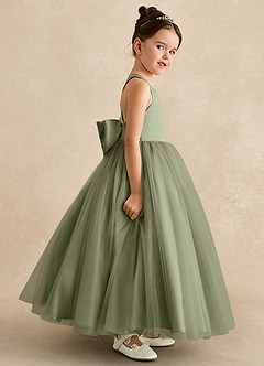 Azazie Peanut Flower Girl Dresses Pistachio A-Line Strap Tulle Dress image3