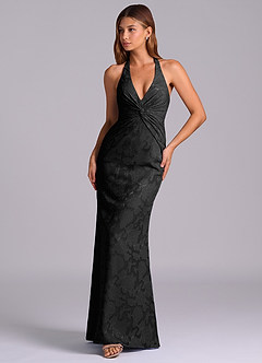 Azazie Valerie Final Sale Black Mermaid Pleated Floral Burnout Dress image4