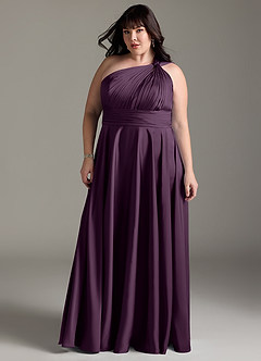 Azazie Charlize Bridesmaid Dresses Plum A-Line One Shoulder Stretch Satin Dress image13