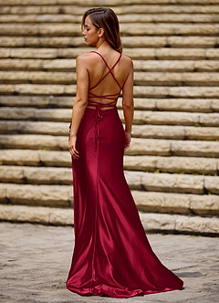 Luminous Wine Spaghetti Straps Stretch Satin Open Back Prom Dress image2