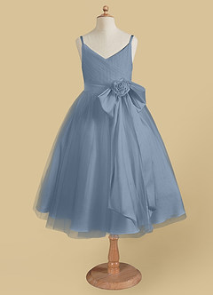 Azazie Dito Vente Finale Robe Trapèze en Tulle Plissée Bleu Poussiéreux image5