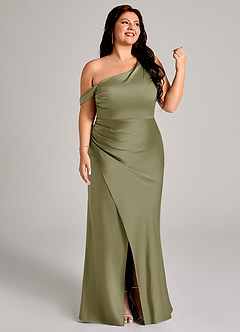 Azazie Madelyn Bridesmaid Dresses Pistachio Mermaid One Shoulder Stretch Satin Convertible Dress image13