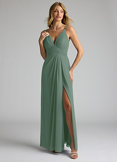 Azazie Maren Allure Bridesmaid Dresses Eucalyptus A-Line V-Neck Lace Chiffon Dress image1