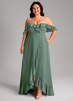 Azazie Lyra Bridesmaid Dresses Eucalyptus A-Line Chiffon Convertible Dress image11