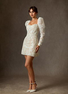 Azazie Winter Wedding Dresses Diamond White Nude A-Line Strapless Lace Dress image3
