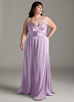 Azazie Davis Bridesmaid Dresses Frosted Lilac A-Line Pleated Stretch Satin Dress image7