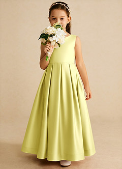 Azazie Cailee Flower Girl Dresses Lemon Sorbet Ball-Gown Pleated Matte Satin Dress image3