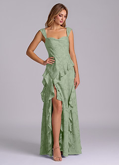 Azazie Sloane Vestidos de damas de honor Vestido de Salvia Polvorienta de Devorado Floral de Corte en A con Escote de Corazón image4