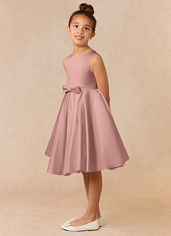 Azazie Coco Flower Girl Dresses Rose Gold A-Line Bow Matte Satin Dress image2