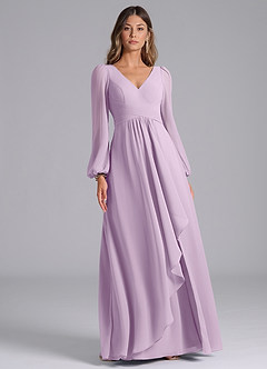 Azazie Liah Jurken voor bruidsmeisjes Jurk van Chiffon met A-Lijn Lange mouw Frosted Lila image3