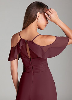 Azazie Dakota Bridesmaid Dresses Cabernet A-Line Off the Shoulder Mesh Dress image2