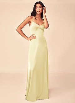 Azazie Mei Brautjungfernkleider A-Linie V-Hals Stretch-Satin Kleid Zitronensorbet image5