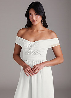 Azazie Lamara Bridesmaid Dresses White Off the Shoulder Chiffon Convertible Jumpsuit image7