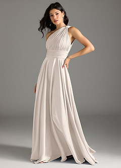 Azazie Charlize Jurken voor bruidsmeisjes Jurk van Stretch Satijn met A-lijn One-shoulder Wit Albast image4