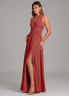 Azazie Elizabeth Bridesmaid Dresses Terracotta A-Line Pleated Chiffon Dress image4