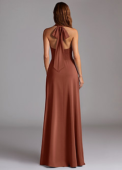 Azazie Myra Bridesmaid Dresses Clay A-Line Side Slit Stretch Satin Dress image6