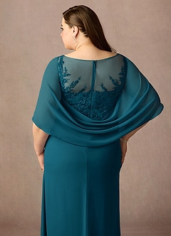 Azazie Hera Mother of the Bride Dresses Ink Blue A-Line Lace Capelet Chiffon Dress image12