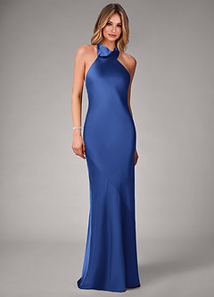 Azazie Velli Bridesmaid Dresses Royal Blue Mermaid Stretch Satin Dress image3