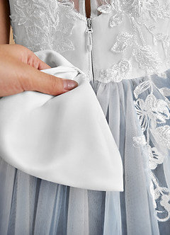 Azazie Bitsy Flower Girl Dresses Ivory Steel Blue A-Line Lace Tulle Dress image7