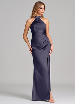 Azazie Karlotta Bridesmaid Dresses Stormy Sheath Pleated Stretch Satin Dress image5