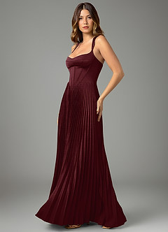Azazie Avenelle Bridesmaid Dresses Cabernet A-Line Corset Stretch Satin Dress image3