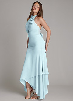 Azazie Magda Bridesmaid Dresses Cloud Blue Mermaid High Neck Chiffon Dress image3