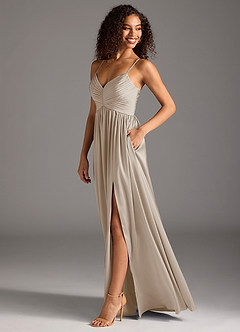 Azazie Alia Bridesmaid Dresses Frost A-Line Pleated Stretch Satin Dress image6