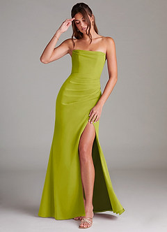 Azazie Leonis Vestidos de damas de honor Vestido de Hierba De Limón de Gasa de Corte Recto Convertible con Sin tirantes image1