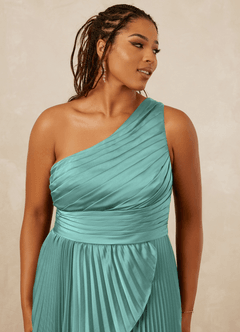 Christian Siriano Bridal for Azazie 1008 Bridesmaid Dresses Aqua A-Line One Shoulder Stretch Satin Dress image12