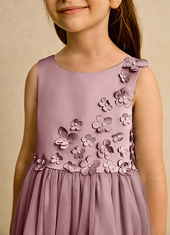 Azazie Malva Flower Girl Dresses Dusty Rose Ball-Gown Bow Tulle Dress image7