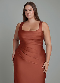 Azazie Agustina Robes de demoiselle d'honneur Robe Sirène en Satin extensible Corset Auburn image12