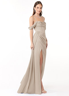 Azazie Amyra Bridesmaid Dresses Frost Sheath Off the Shoulder Stretch Satin Convertible Dress image7