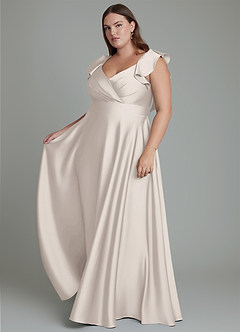 Azazie Leilani Bridesmaid Dresses White Alabaster A-Line Ruched Stretch Satin Dress image13