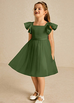 Azazie Kaeya Flower Girl Dresses Olive A-Line Bow Tulle Dress image4