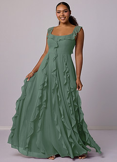 Barbie ♥ Azazie Bridesmaid Dresses Eucalyptus A-Line with Pockets Chiffon Dress image4