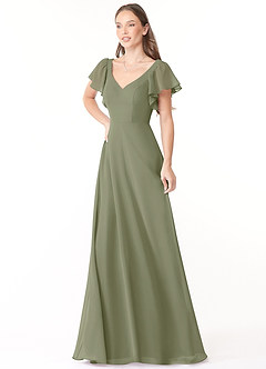 Azazie Syenna Robes de demoiselle d'honneur Robe Trapèze en Mousseline de soie Rayé Pistache image4