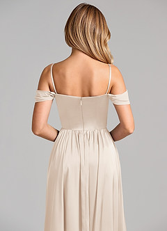 Azazie Raisa 신부 들러리 드레스 A라인 오프 더 숄더 스트레치 새틴 바닥 길이 드레스 image2