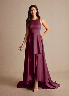 Azazie Niles Mother of the Bride Dresses Mulberry A-Line Trains Stretch Satin Dress image8