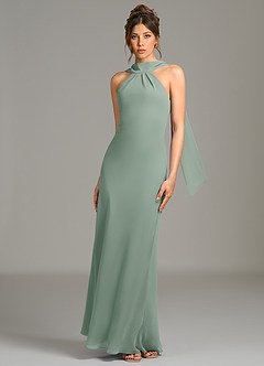Azazie Cassiana Bridesmaid Dresses Silver Sage Mermaid Pleated Chiffon Dress image4