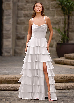 Rhythm White Ruffled A-line Prom Dress image7