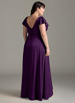 Azazie Omari Bridesmaid Dresses Grape A-Line Stretch Satin Dress image8